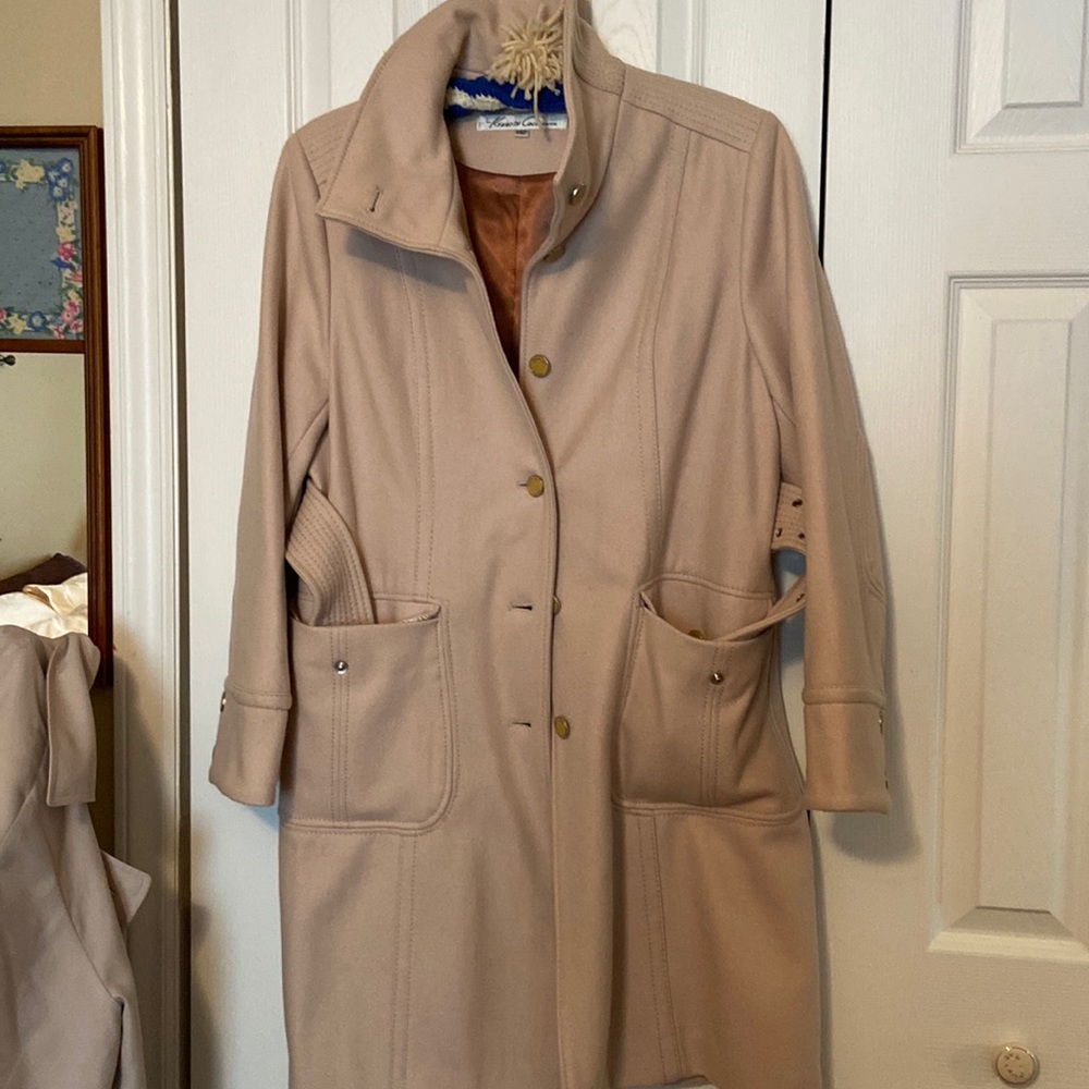 Kenneth Cole Beige wool belted coat.  Hardly worn
